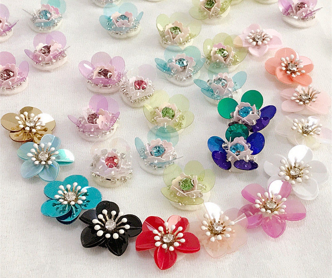 Small 2cm to 2.5cm Stereo Sequin Beaded Mix Small Flower Applique Sew ...