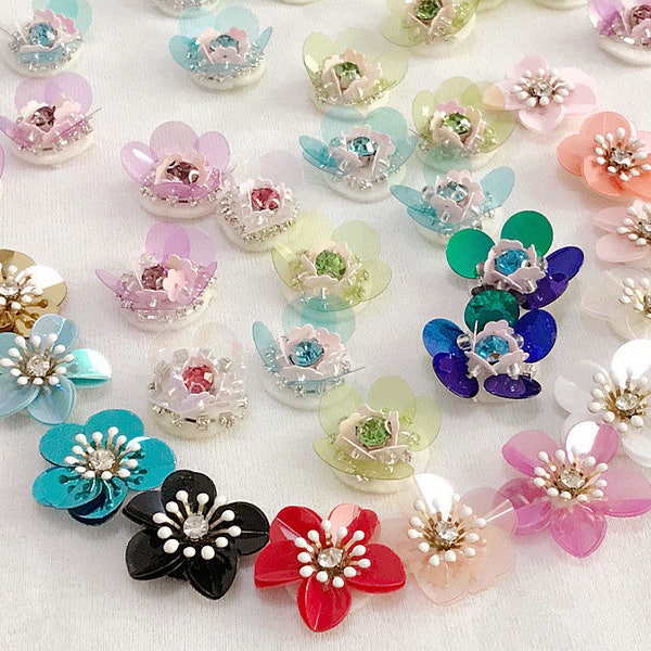 Small 2cm to 2.5cm Stereo Sequin Beaded mix small flower Applique sew on cloth patch DIY garment accessory decora cloth wholesale