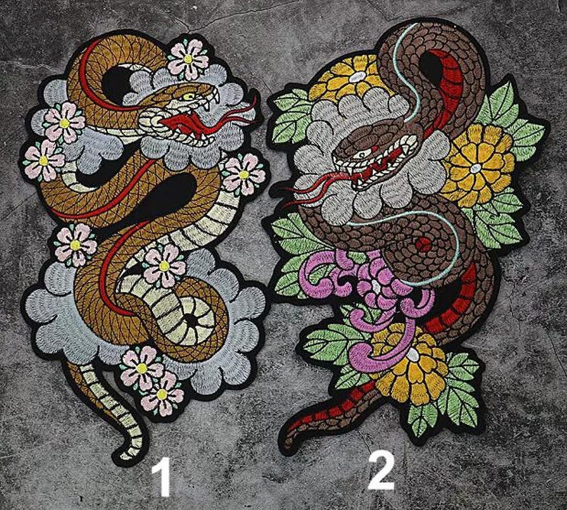 34.5x20cm Fabric Flower Snakes Red Snake Applique Animal Cloth Patch ...