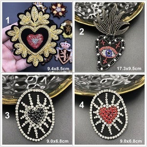 Crystal Beaded Eye Heart Applique patch DIY badge Craft decorative cloth handbag accessory supply