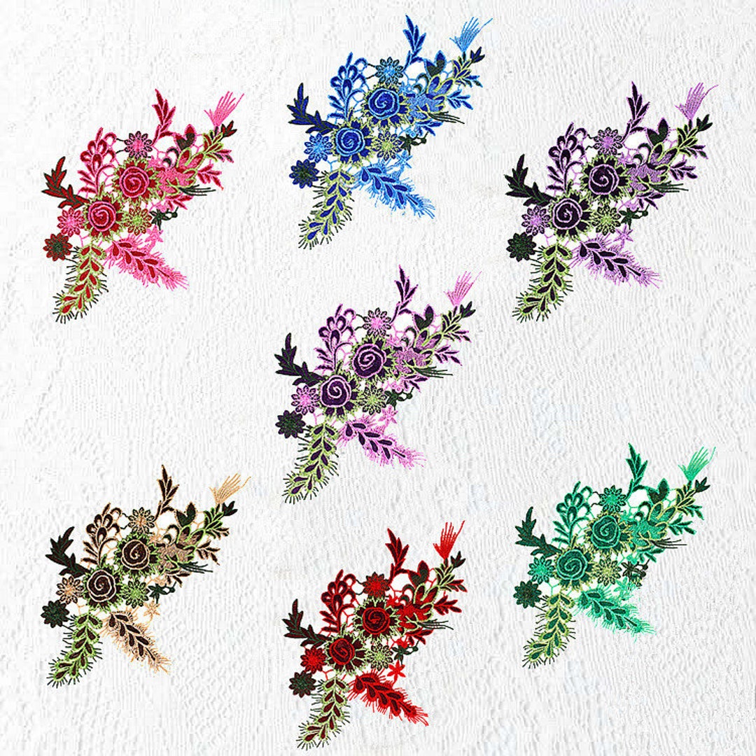 23x37cm Fabric Embroidery Flower Leaves Branch Applique Dress Cloth