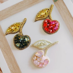 Crystal Beaded 7.4x5.6cm Fruit Cherry Applique cloth Patch DIY Jacket decorative Party cloth handbag accessory supply