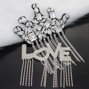 Tela con cuentas de cristal, borlas, corona, letras, apliques de amor, parche de tela, accesorios de ropa DIY, tela decorativa, venta