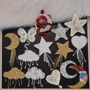 Crystal Beaded Tassels Star Moon Cloud Badge Applique Butterfly cloth patch DIY garment accessories decorative Cloth Craft