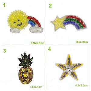 Parche de tela con cuentas de cristal, arcoíris, sol, estrella, piña, apliques, accesorios para prendas de vestir, chaqueta decorativa, suministros para manualidades