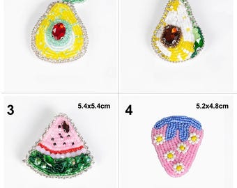 Crystal Beaded Avocado Watermelon Starwberry Applique Fruit cloth Patch DIY accessory decorative Handbag accessory supply