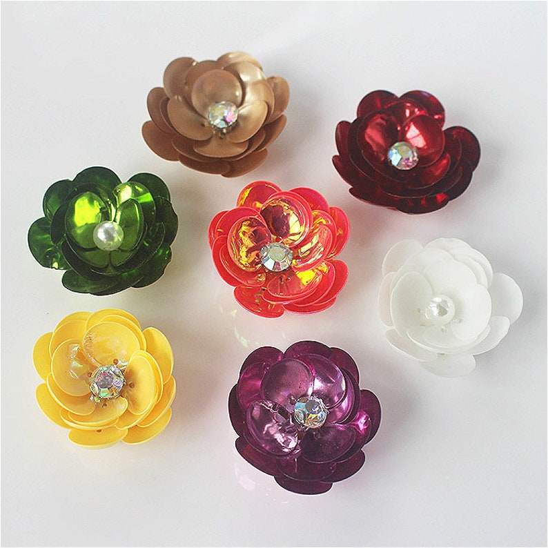 3cm Crystal Pearl Beaded Colorful Flower Applique cloth Patch DIY Brooch badge Craft decorative Shoes Party cloth handbag accessory supply