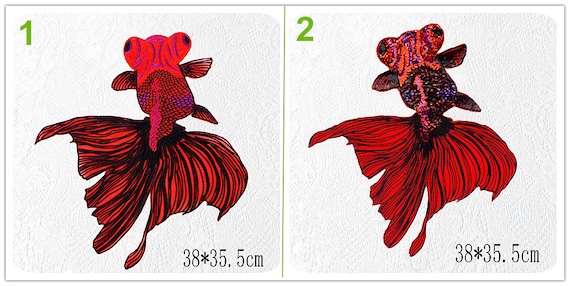 38x35.5cm Fabric Sequins Embroidery Goldfish Applique Fish Cloth DIY Brooch  Badge Craft Party Cloth Handbag Accessory Supply 