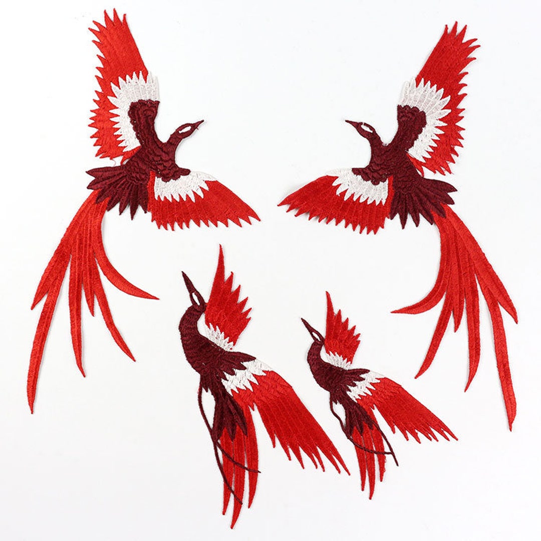 Fabric Embroidery Traditional Color Flying Crane Birds Applique Dress