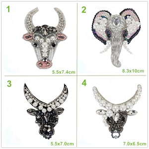 Crystal Beaded cattle Cow elephant Applique cloth Patch DIY garment accessories decorative Sequin cloth accessory supply
