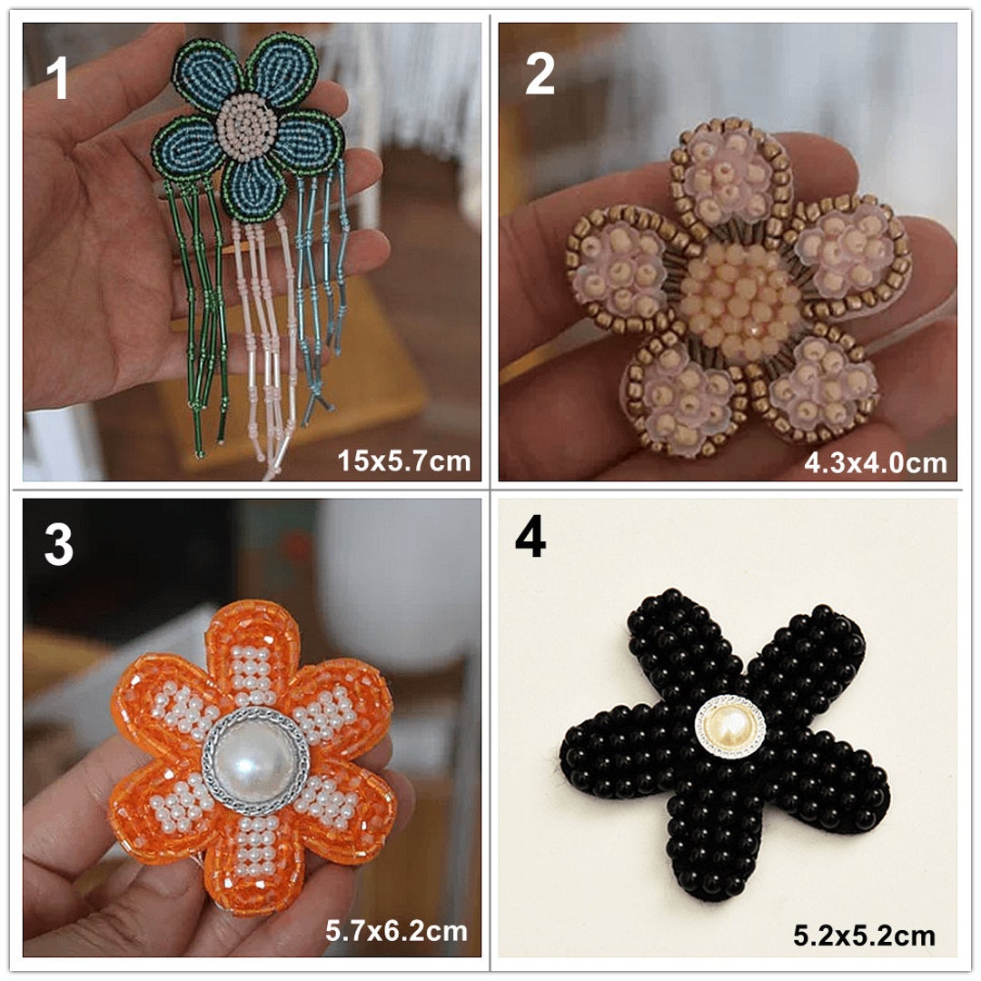 Crystal Beaded Fabric Flower Pearl Beaded Applique Tassels Flower Cloth