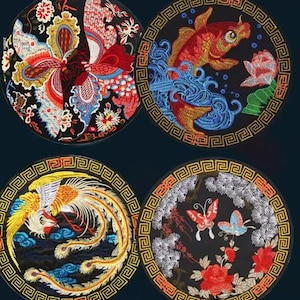 Fabric Phoenix totem Crane Cloud Fish Applique embroidery patch sew on DIY accessory