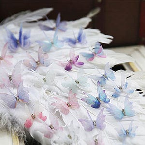 Crystal Transparent double layer gauze dream color butterfly Applique cloth sew on DIY wedding Craft decorative Party cloth hair bag supply image 4