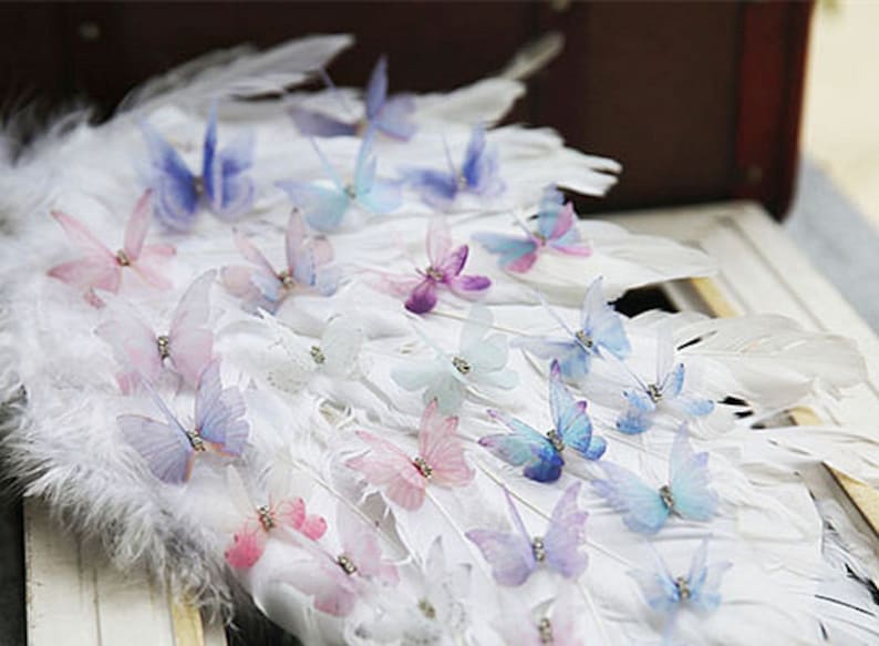 Crystal Transparent double layer gauze dream color butterfly Applique cloth sew on DIY wedding Craft decorative Party cloth hair bag supply image 4