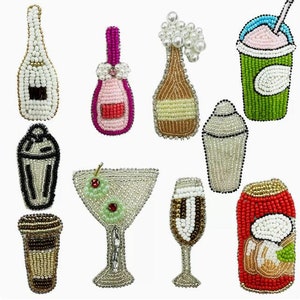 Crystal Beaded Fabric Bottle Cup Glass Applique cloth patch DIY badge Craft decorative cloth handbag accessory supply