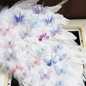 Crystal Transparent double layer gauze dream color butterfly Applique cloth sew on DIY wedding Craft decorative Party cloth hair bag supply image 6