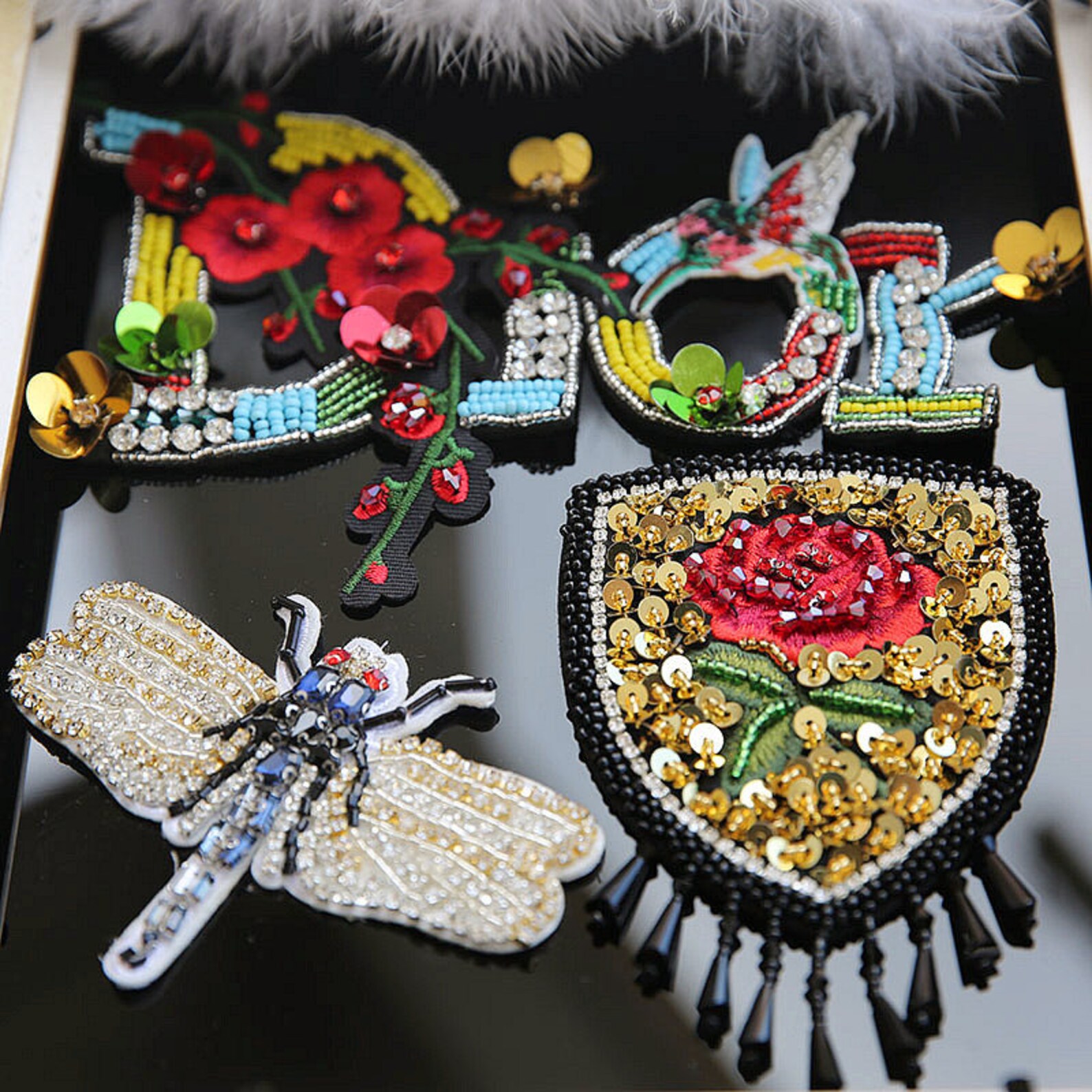 Crystal Sequins Glitter Beaded Letters Dragonfly Rose Flower | Etsy