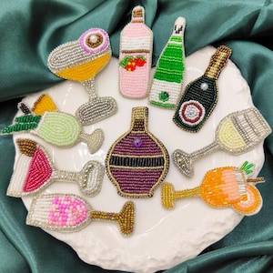 Crystal Beaded Fabric Bottle Cup Glass Applique cloth patch DIY badge Craft decorative cloth handbag accessory supply