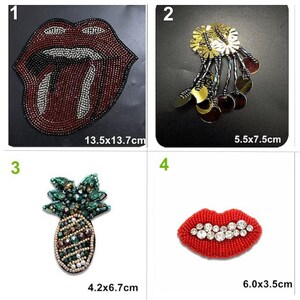 Crystal Beaded Lip Tongue tassels Pineapple Snowflake Applique cloth Patch DIY badge Craft decorative cloth handbag accessory supply