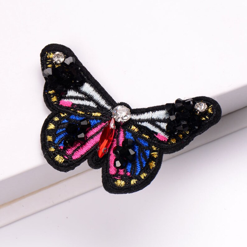 Crystal Beaded Butterfly Applique Color Butterfly Cloth Patch Etsy