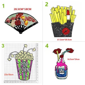 Sequins Beaded Fan Lucky Popcorn Drink Lips fries Applique Patch Cool cloth Patch DIY Jacket decorative Party cloth handbag accessory supply