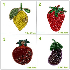 Crystal Beaded Lemon Fruit Strawberry pomegranate eggplant Applique cloth Patch DIY badge Craft decorative cloth handbag accessory supply