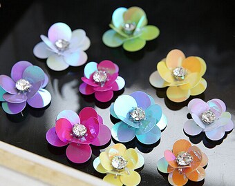 3.3cm 2.5cm Crystal Beaded Colorful Flower Applique cloth DIY Brooch badge Craft decorative Party cloth hair bag accessory supply