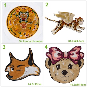 Fabric Embroidery Dragon Bear Fox Tiger Applique cloth patch DIY garment accessories decorative Sequin cloth
