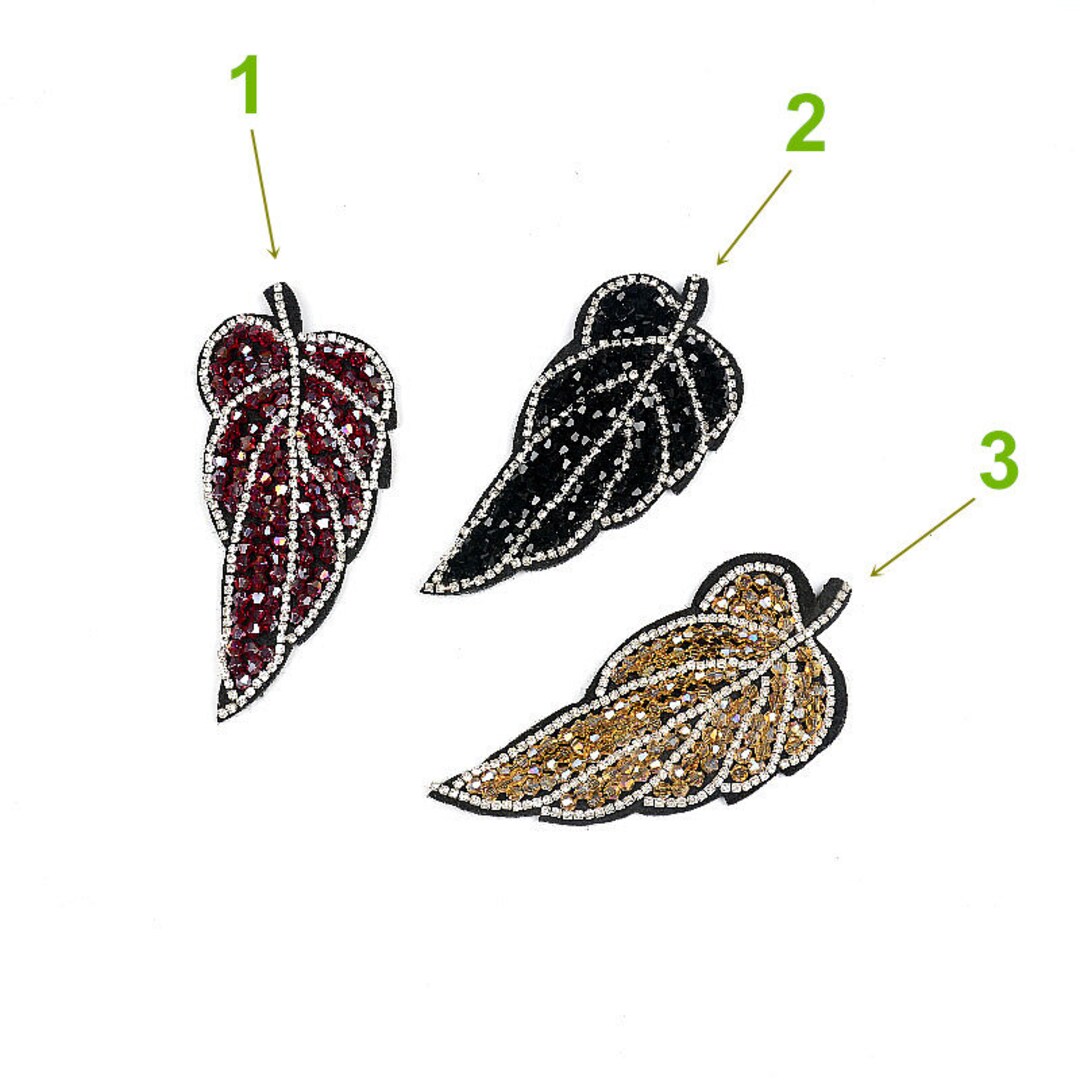 5.0x11.1cm Crystal Beaded Leaf Appliques Tree Leaves Cloth Patch DIY