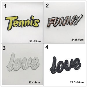 Lentejuelas brillantes Letras inglesas Apliques de amor Parche de tela divertido DIY Craft tela bolso accesorio suministro