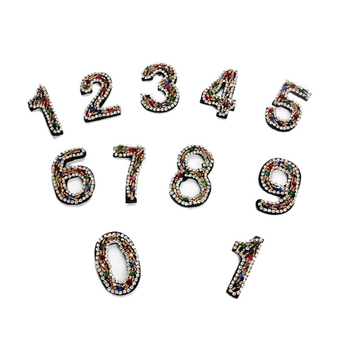 Crystal Beaded Numbers 0 to 9 Number Appliques Arabic Numerals Cloth ...