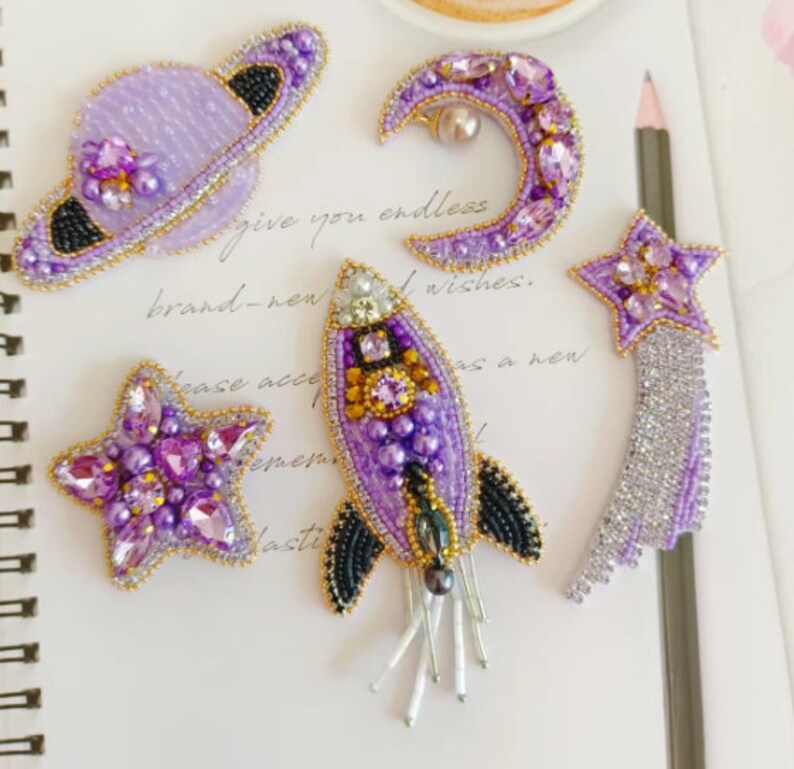 Crystal Sequins Beaded Star Moon Rocket Applique Cloth Etsy