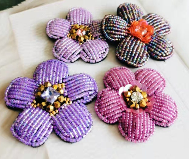 Crystal Sequins Beaded Flower Applique Cloth Patch DIY Garment Etsy