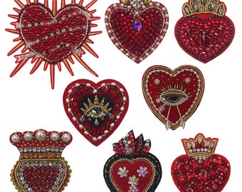 Crystal Beaded Heart Love eye Applique cloth patch sew on DIY Jacket decorative Party cloth handbag accessory supply