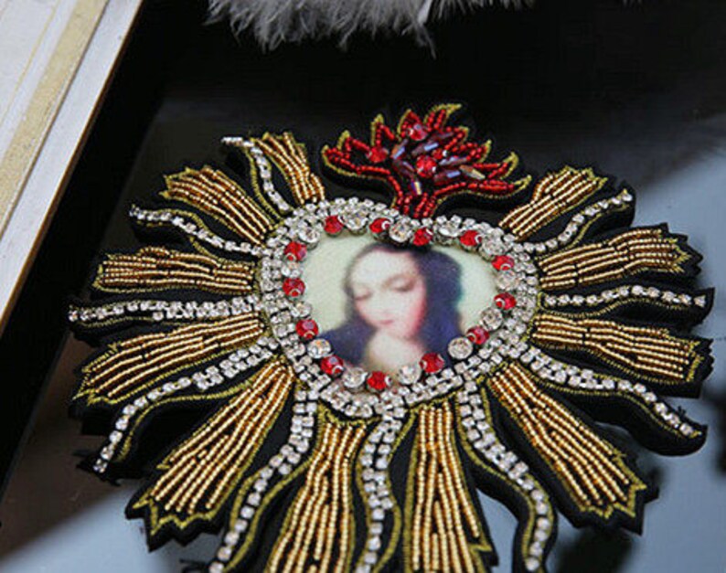 Crystal Beaded Badge Heart Applique Sew on Applique Cloth Etsy