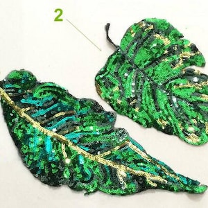 Glitter Sequins Green leaf applique Plant cloth stickers DIY garment accessories decorative Paillette cloth Craft Supply