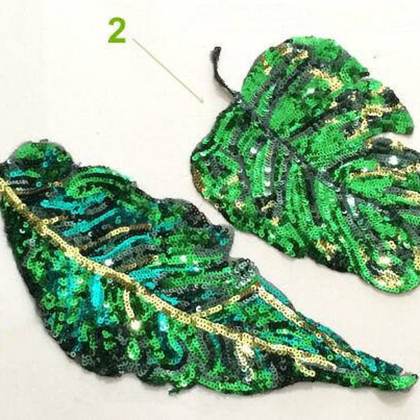 Glitter Sequins Green leaf applique Plant cloth stickers DIY garment accessories decorative Paillette cloth Craft Supply