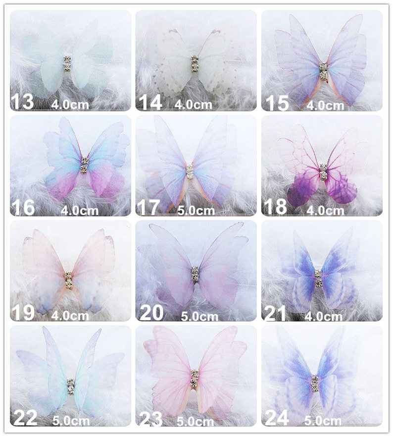 Crystal Transparent double layer gauze dream color butterfly Applique cloth sew on DIY wedding Craft decorative Party cloth hair bag supply image 3
