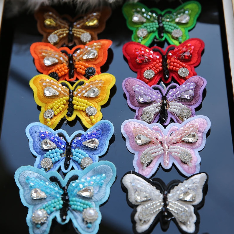 Crystal Beaded Colorful Butterfly Applique cloth Patch DIY Brooch badge Craft cloth handbag accessory Craft supply