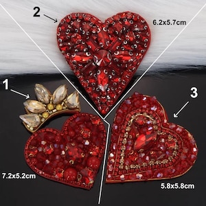 Aplique de cuentas de cristal: parche de tela con forma de corona, corazón y amor