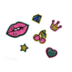 One set of Sequins Beaded lip crown heart star cherry Appliques Cloth patch DIY garment accessories decorative cloth Craft