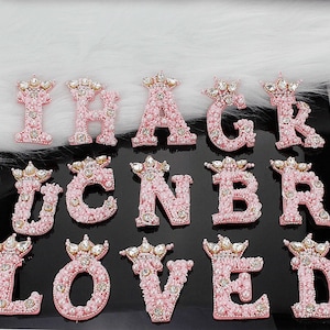 Lentejuelas de cristal con cuentas 15 letras en inglés apliques letras tela DIY broche insignia artesanía decoración tela bolso accesorio suministro