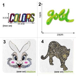 Apliques de tela con lentejuelas y cuentas de leopardo y conejo, con letras, para manualidades, bolsas de regalo, chaquetas, accesorios decorativos de tela