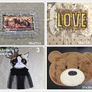 Tela corona gato oso lentejuelas apliques de encaje con cuentas letra amor parche de tela accesorios de ropa DIY tela de lentejuelas decorativas