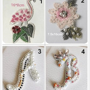 Tela con cuentas de cristal Lentejuelas Flor Pájaro Flamenco Letra inglesa Apliques Parche de tela DIY Chaqueta tela decorativa bolso accesorio suministro