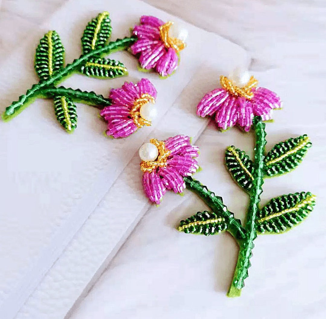 Crystal Beaded Fabric Flower Beaded Applique Flowers Cloth Patch DIY Garment Accessories