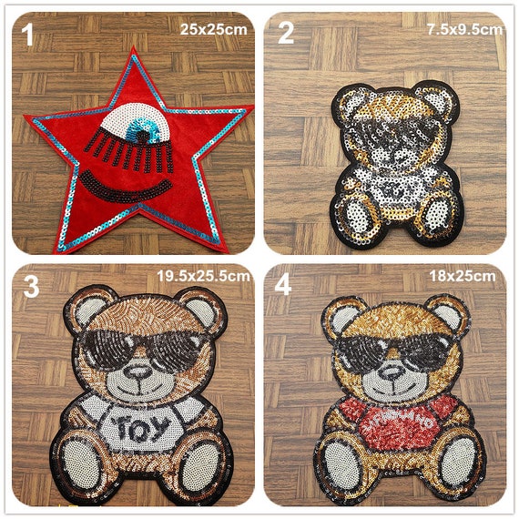 XXL Extra Large /& Cute Furry with Sequins Teddy Bear Patch 22cm