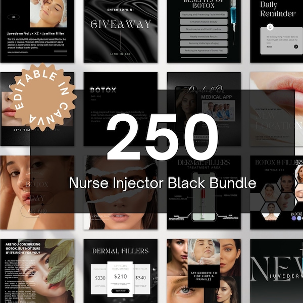 250 Nurse Injector Instagram Templates, Botox and Filler Canva, Aesthetics Nurse, Beauty Social Media Template, Medspa Templates, FREE Logos