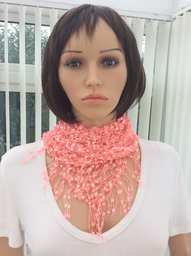 Salmon colour scarf pink metallic scarf pink lurex scarf Etsy