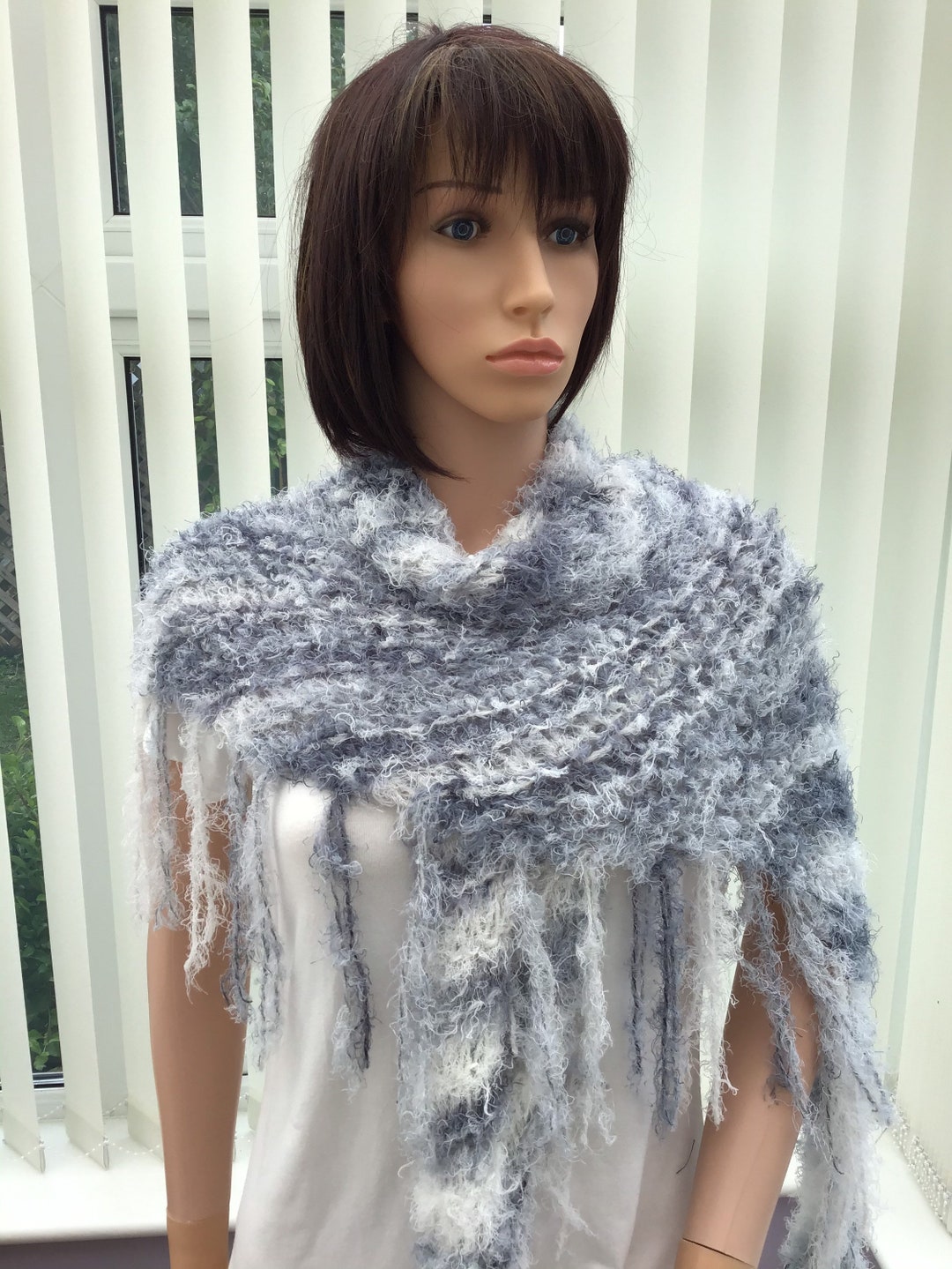 Wrapped Chic Grey & White Wool Blend Wrap: Chic Ladies Shawl - Etsy